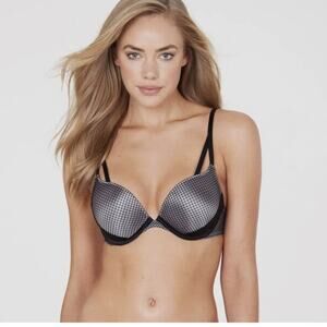 Fredericks Heartthrob Fishnet Superboost Push Up Gray Bra 32D NWT